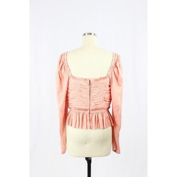 NWT ULLA JOHNSON Mia Tuberose Pink Plisse Satin Corset Peplum Blouse Top, Size 8 - Picture 6 of 16